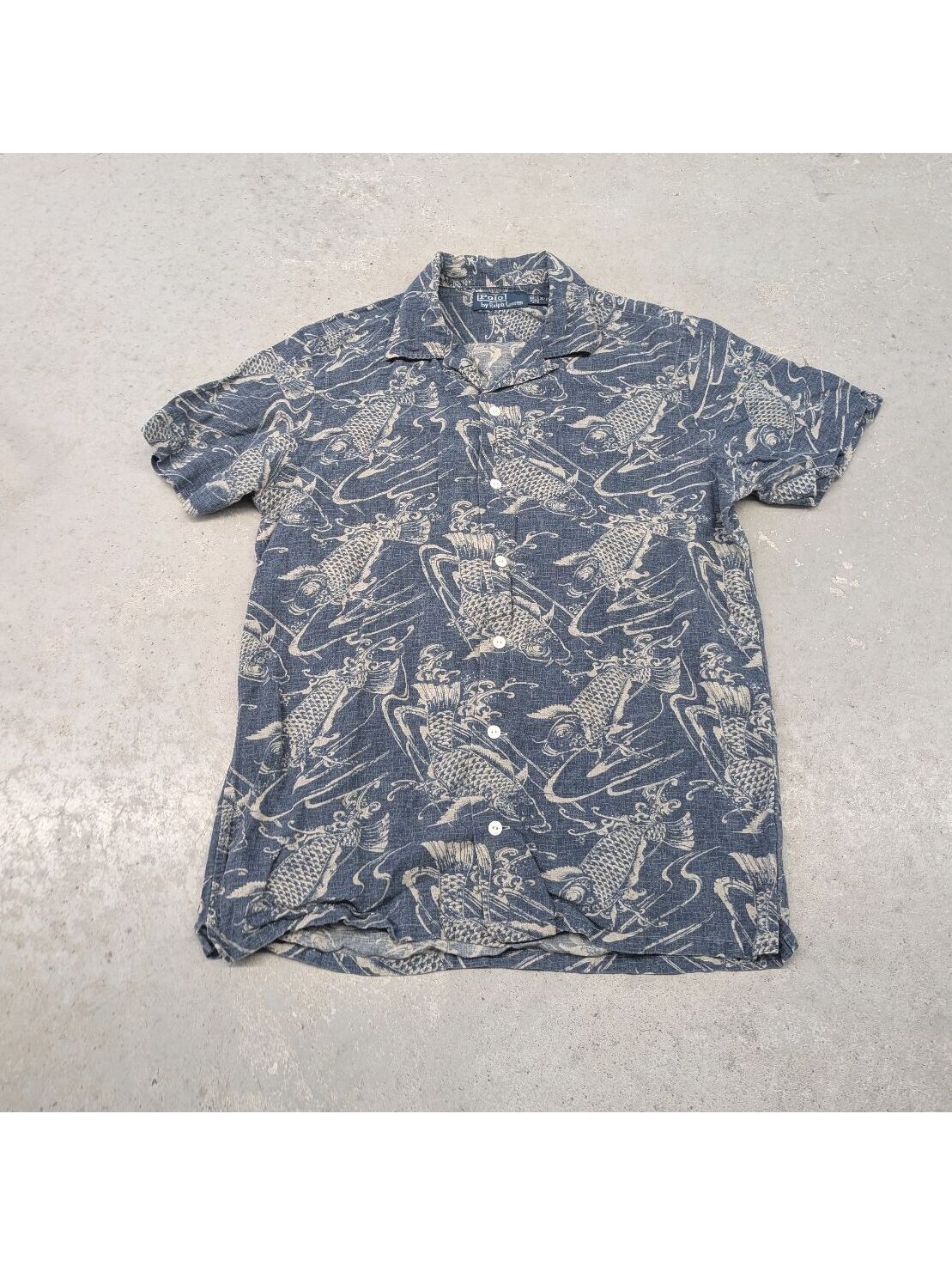 Vintage Y2k Polo Ralph Lauren Koi Fish Blue Hawaiian Shirt